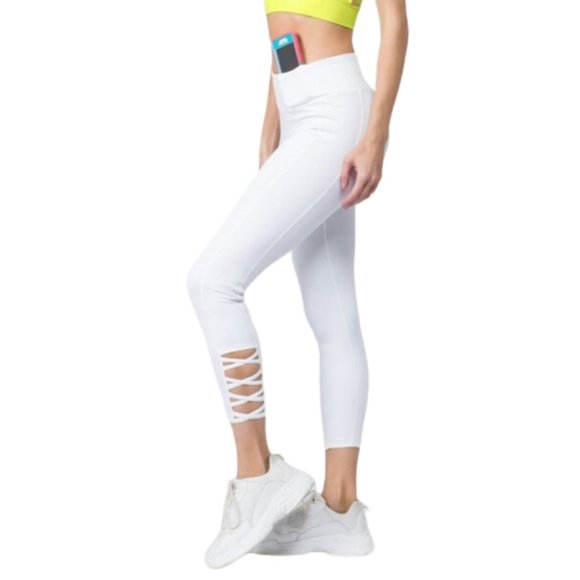 Women's Active Ankle Cutout Workout Leggings White - Picture 2 of 7